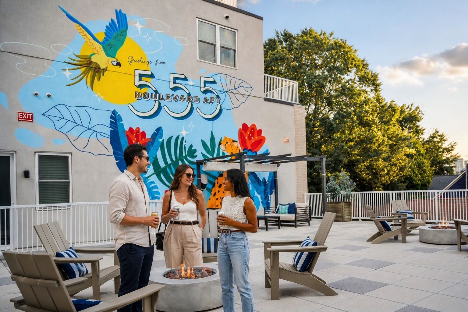 Mural Courtyard Bright Social Patio Using the source image as the exact 555 Bo